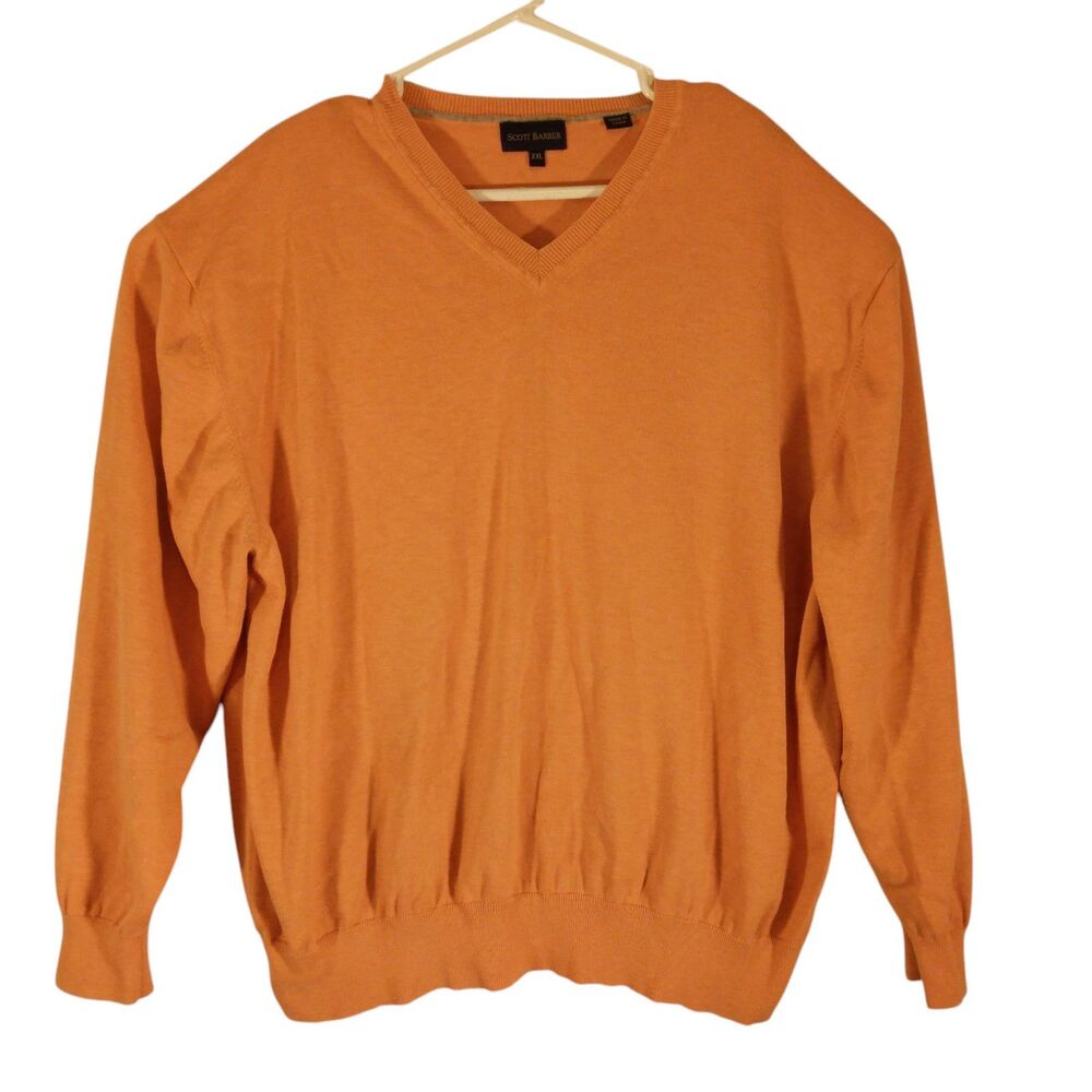 Scott Barber sweater mens 2XL XXL orange v-neck long sleeve knit cotton